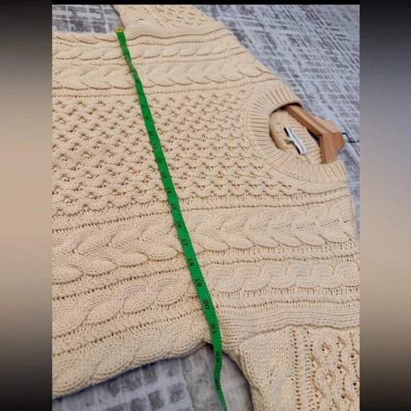 English Factory Cable Knit Legging Sweater Chunky Grandpa Sweater Cream Size-M - Picture 9 of 12